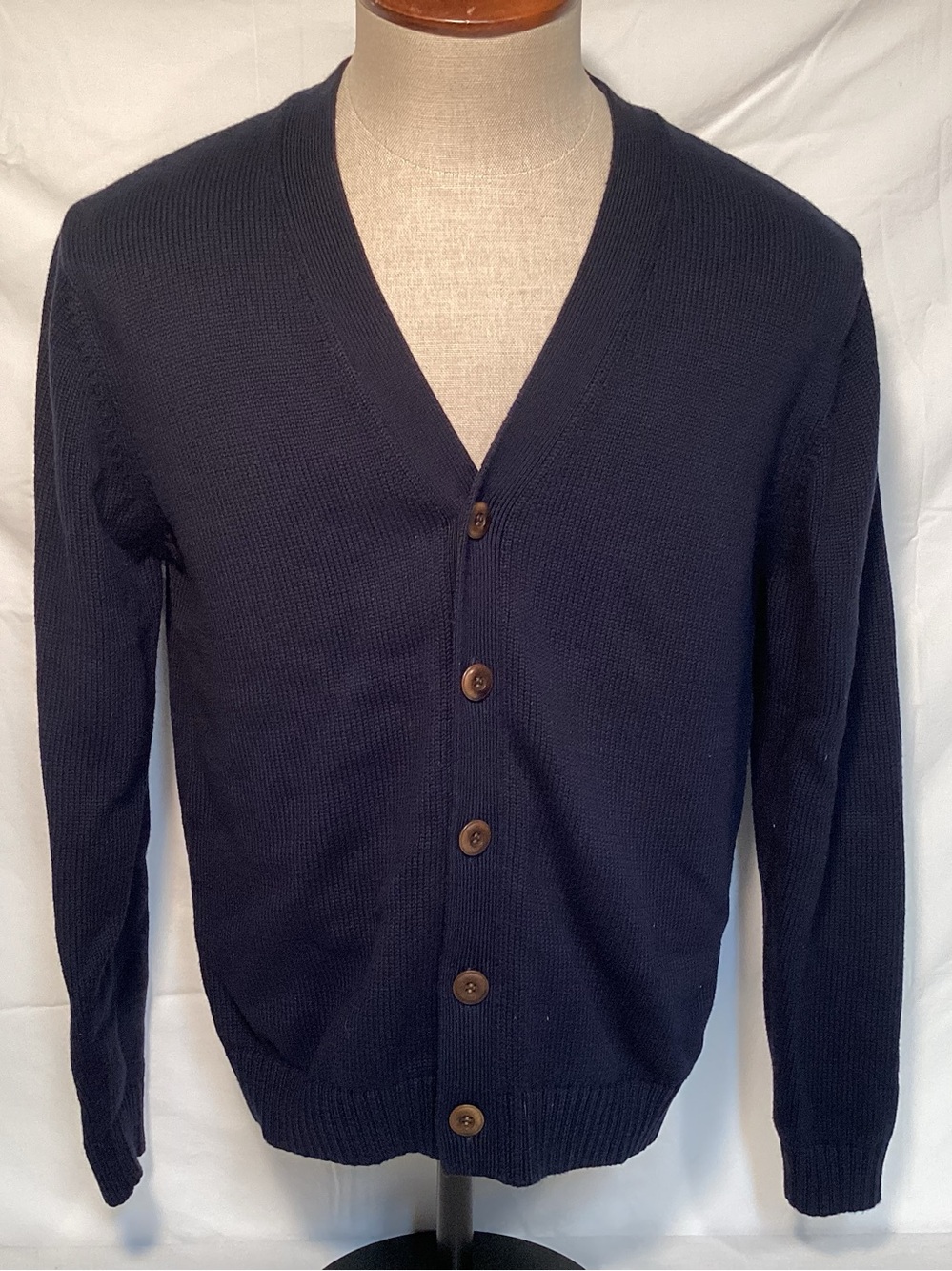 L.L. Bean Vintage Men's Navy Button-Up V-Neck Cardigan Sweater Size Small